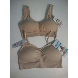 2 Jockey Seamless Bralettes‎ Size Small Microfiber Stretch Removable Cups Nude